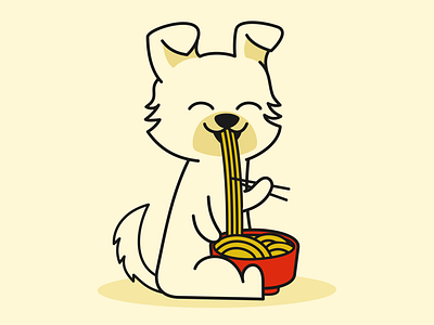 Cartoon Artwork of a Cute Dog eating Ramen