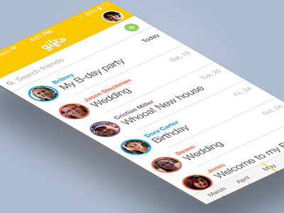 Gifts app clear flat gifts ios 7 iphone list softeam timeline ui ux yellow