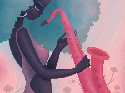 African blues africa artist beautiful beauty black blue blues body character design cotton female girl hair hands illustration jazz music pink saxophone woman