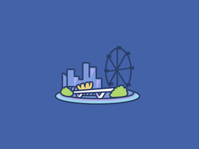 Singapore bridge building city flat house icon illustration ocean sea trees vector wheel
