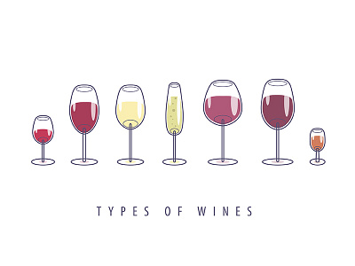 Types Of Wines glass icons kitchen tableware vector wine