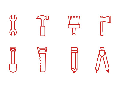 Tool Icons axe compass hammer paint brush pencil saw shovel wrench