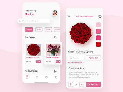 Online Bouquet Design Concept animation appdesigner bouquet flowers interface minimal mobile product design social ui uidesign uidesigner uiux userexperience userinterface ux uxdesign web