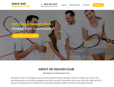 SD Squash Club UI Website Design branding design homepage landing page logo ui web website design