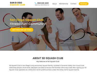 SD Squash Club UI Website Design