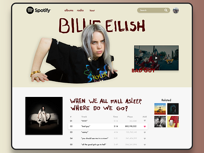 Spotify Artist page redesign billie eilish design minimal music spotify ui web design