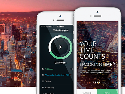 TrackingTime for iPhone app dashboard ios8 iphone mobile onboarding productivity stats ui ux