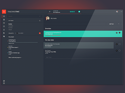 TrackingTime : dark mode. app dark interface project management task management trackingtime ui ux