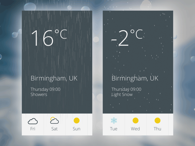 Rain & Snow Weather Conditions animation app design gif icon rain snow sun temperature ui ux weather