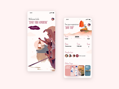 Adventure App 🚣🏻‍♀️ 2d app art design flat illustration minimal ui ux vector