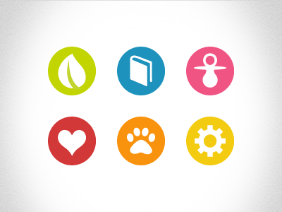 Icons animals blue categories development education enviroment green health icons orange pink red social yellow
