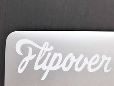 Flipover in the real world custom type flipover font hand drawn identity laptop lettering logo logotype script sticker type vinyl