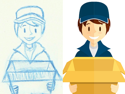 Delivery boy - from sketch to vectorial version