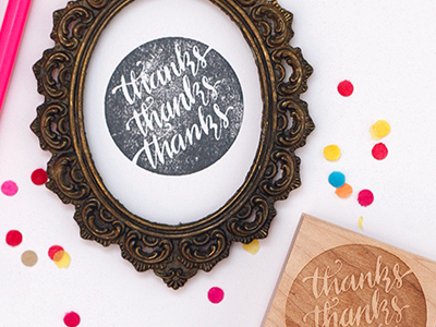 Thanks X3 Stamp calligraphy etsy hand done type hand lettered hand lettering product shot reverse type rubber stamp stamp stationary thank you thanks typeography
