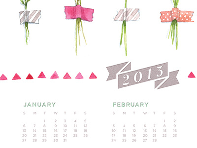 2013 Calendar Sneek Peek banner calendar color flowers gotham grey letterpress months numbers paint painted pink sprigs tape triangles washi water