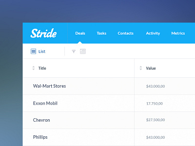 List View(table) for Deals in Stride CRM