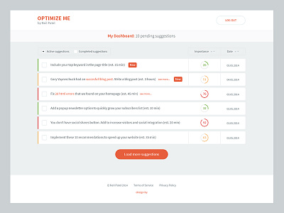 Optimize Me Dashboard