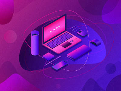 Inspiration abstract abstract art ace2ace ace2ace studio design gadgets gradient gradient color grain illustration isometric design lany laptop lines magenta phone purple vector