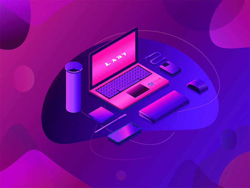 We 💜 LANY abstract abstract art ace2ace ace2ace studio animation blue design gradient grain illustration isometric animation isometric design lany magenta purple vector