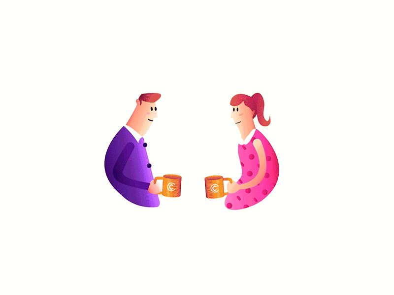 Cheers ace2ace ace2ace studio animation brown cafe coffee coffee cup couple crypto crypto cafe design gold gradient grain illustration illustration animation magenta orange purple vector