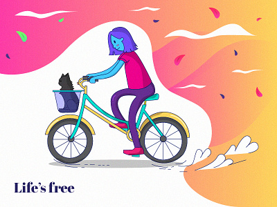 Life's Free abstract abstract art ace2ace ace2ace studio bike carefree cat design digital digital 2d elegant enjoy gradient grain illustration life magenta riding vector