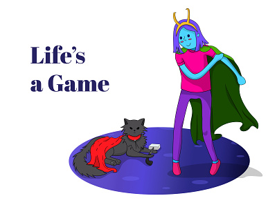 Life's a Game ace2ace ace2ace studio avengers cat design digital endgame girl gradient graphic design hammer illustration loki magenta purple red cape thor vector