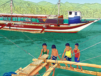 Kids from Ticao Island. illustration watercolor