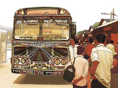 Bus Stop in Colombo documentaryillustration illustration watercolor