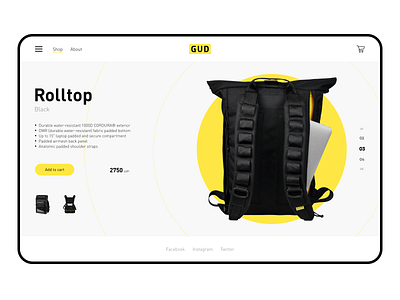 Gud backpak bag brand concept design online shop product product page sport store travel traveling ui ux webdesign website