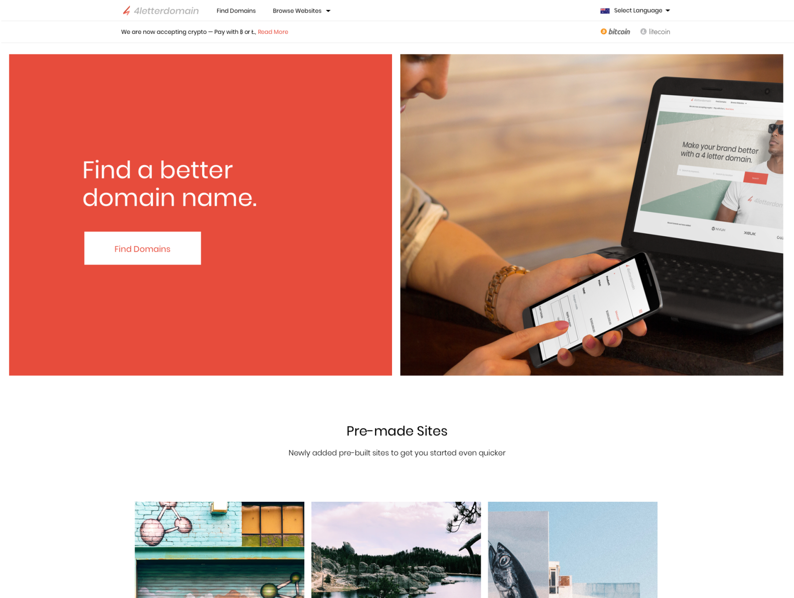 Homepage Style 4 by 4 Letter Domain on Dribbble