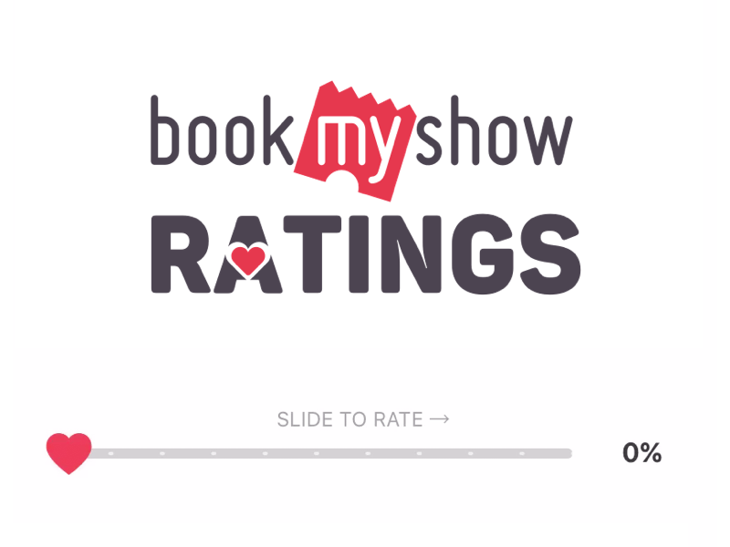 BookMyShow Ratings & Reviews ❤️ animation bookmyshow gif heart lottie lottiefiles motion motion design movie app movie rating range slider rating ratings reviews slider slider design