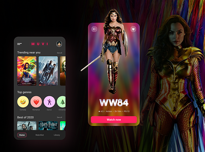 Movie discovery and watching app concept. blur dailyui design movie movie app ui ui design wonder woman