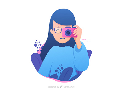 Girl Taking Pictures activity camera character design gadget girl glasses illustration lens long hair modern nature picture traveling ui ux vector woman women