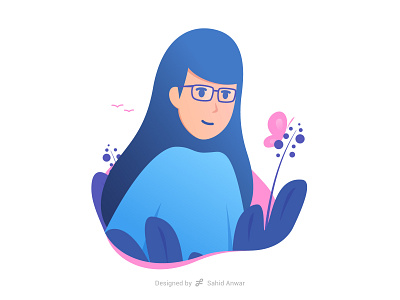 Girl with Butterfly butterfly character design flat garden girl glasses illustration modern nature ui ux vector woman
