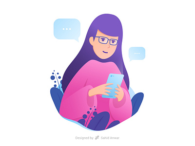 Girl Typing Chat character chat design flat girl illustration modern phone social media typing ui ux vector woman