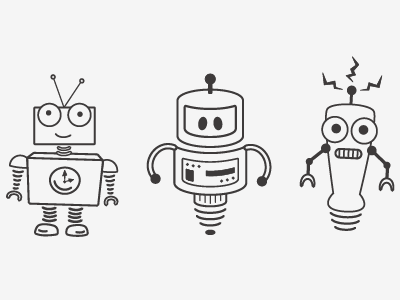 Arvo, Nano, and Electro bots illustration robot robots