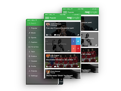 Reqtangle app app ui ios menu share social ui