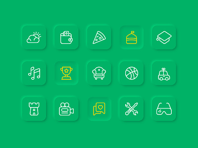 Bazaar category icons app ball game icon illustration iran like line mobile neumorphic pizza ui vector video weather