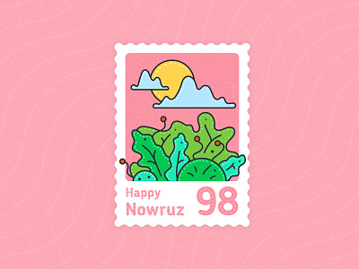 Happy new year 98 98 cloud earth fower green happy line new nowruz plant stamp sun vector year