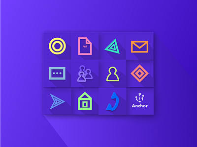 Icons for Anchor connection web app app branding buttons colour design digital design flat gradients graphic design icons identity illustration shadow shapes ui vector web app