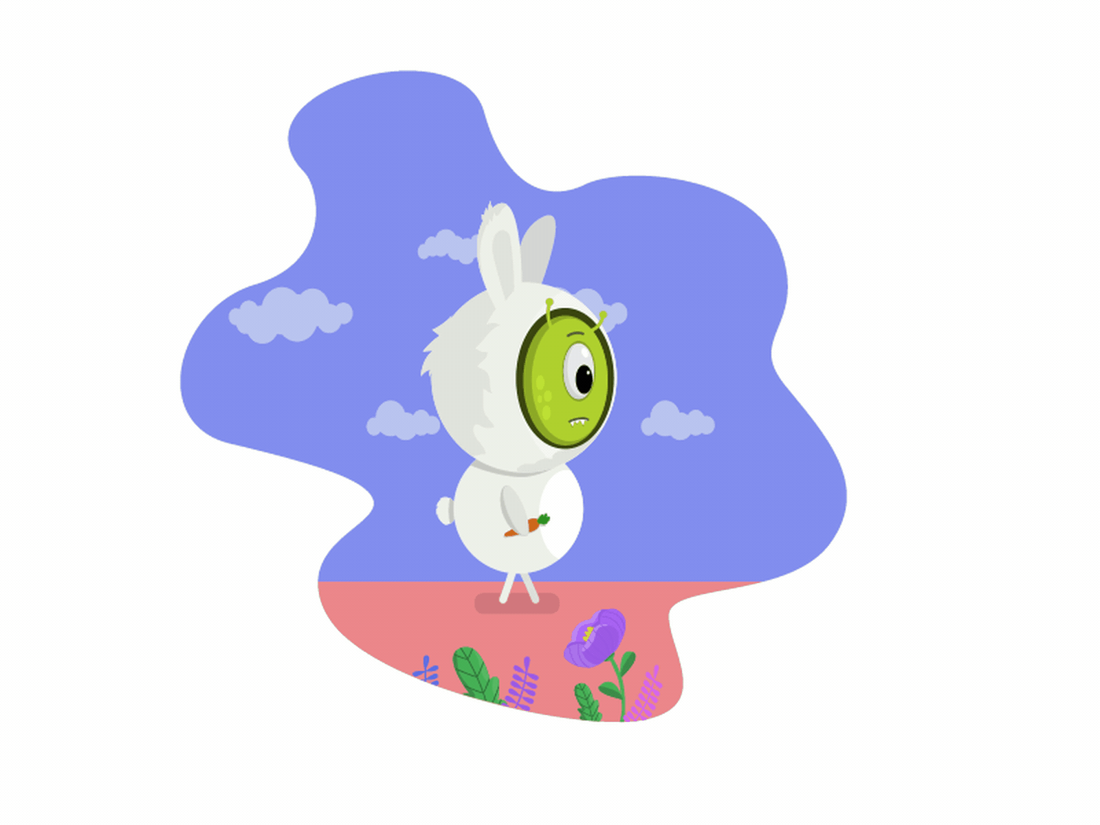 Sad bunny walking alien animation animation 2d animation after effects bunny character colorful coronavirus flowers gif gif animation illustration landscape purple sad vector walk