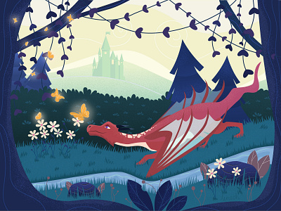 Once upon a time... botanic butterfly castle character children book illustration colorful cute animal dragon fairytale fantasy forest garden illustration landscape middle ages nature noise plants purple vector