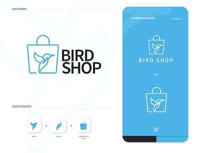 Bird Shop Logo app bird branding design ecommerce ecommerce shop geometry icon illustration logo mark minimal outline shop space type vector