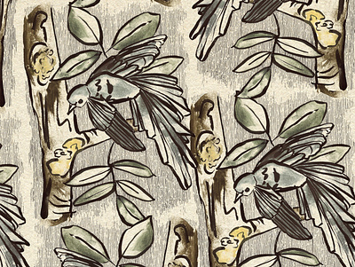 Homage to Audubon botanical art illustration repeat pattern surface pattern watercolor