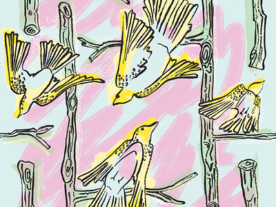 birds in trees design illustration surface pattern