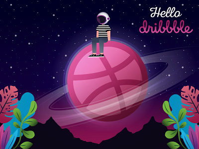Hello Dribbble! astronaut hello dribbble illustration rizkiwildani space spaceman