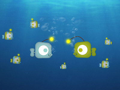 Fish blue bubbles character design client commissioned design fish illustration light water work