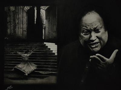 Ustad Nusrat Fateh Ali Khan Saab abstractart art artist charcoal charcoalart dark dervish drawing graphite illustration nfak paper pnp qawali sketch sketching sufism sufiworld ustadnusratfatehalikhan