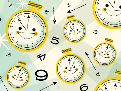 Time Pattern bite your thumb clocks cute illustration kali meadows mid century pattern repeat time vector watches