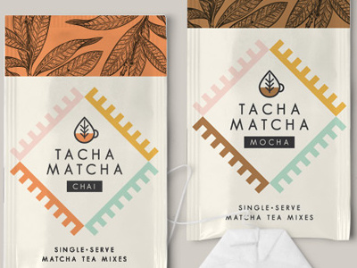 Tacha Matcha — single serve matcha tea mixes bite your thumb branding design identity kali meadows logo matcha packaging tea vector